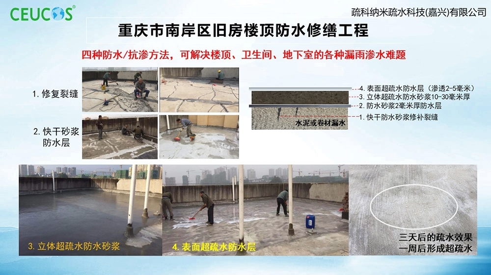 砂漿快干防水乳液-重慶市南岸區舊房樓頂防水修繕工程